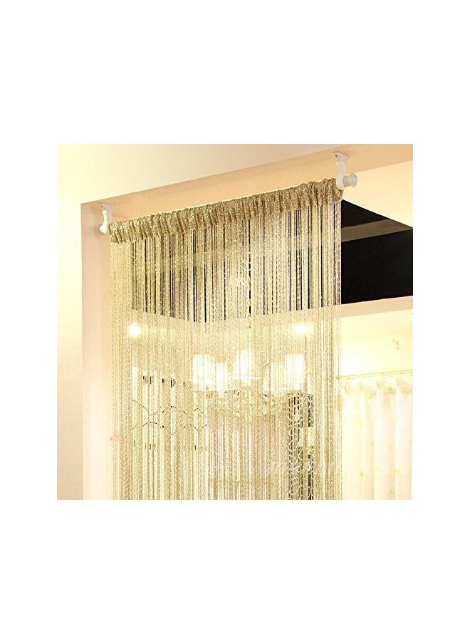Rare Flat Silver Ribbon Door String Curtain Thread Fringe Window Panel Room Divider Cute Strip Tassel Party Events (2 Pack, Champagne)