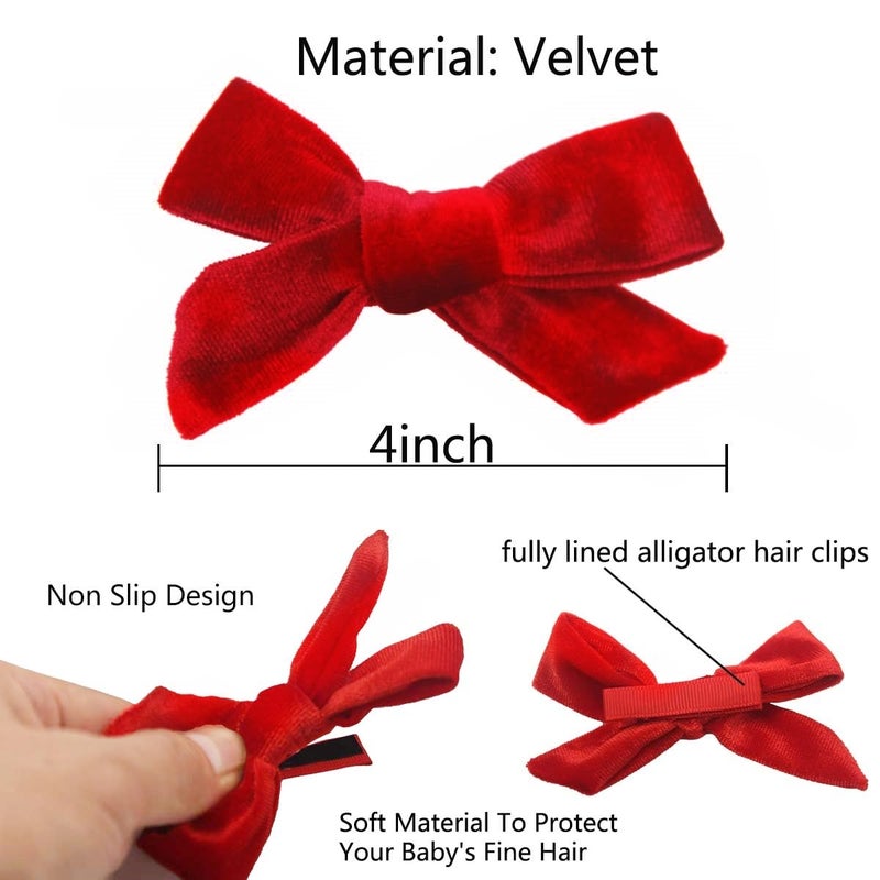 Yxiang 24PCS Velvet Hair Clips and Barrettes for Baby Girls, 4 inches Hair Bows Fully Lined Non Slip Barrettes Christmas Hair Accessories for Toddler Kid Little Girl (12 Pairs) - Image 2