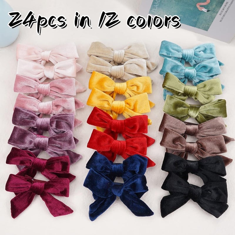 Yxiang 24PCS Velvet Hair Clips and Barrettes for Baby Girls, 4 inches Hair Bows Fully Lined Non Slip Barrettes Christmas Hair Accessories for Toddler Kid Little Girl (12 Pairs) - Image 3