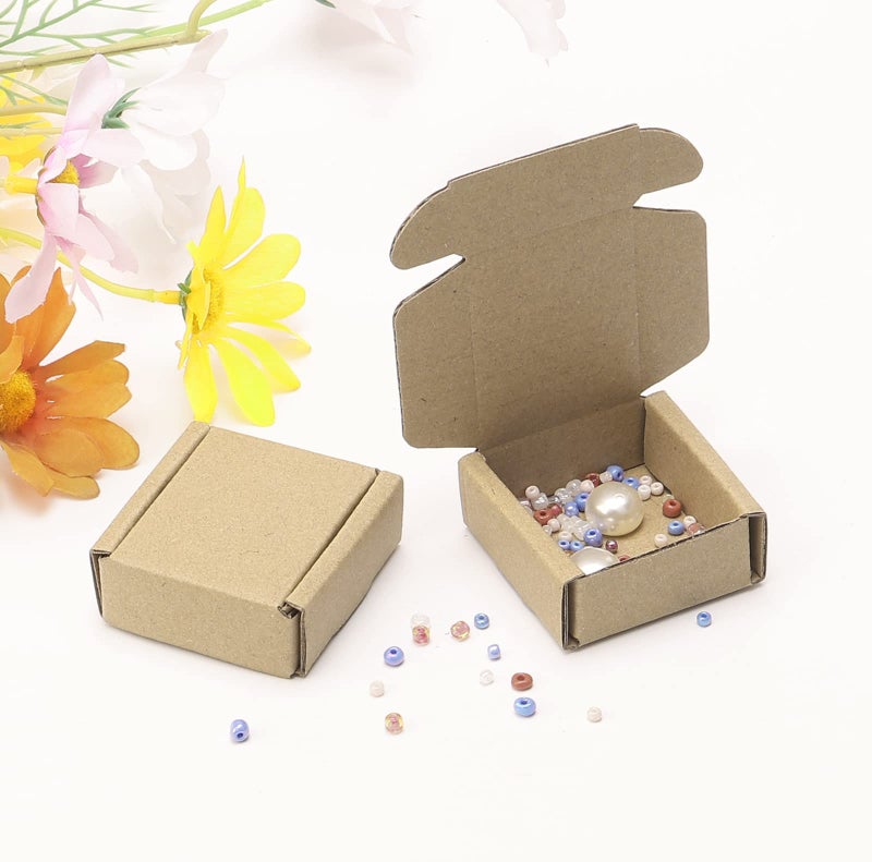 Ellbest 50pcs/Set Kraft Paper Boxes, Jewelry Packing Box Hard Square Paper Box Carton Box Retail Boxes Packing Box, Brown, 2.0 x 2.0 x 0.8 inches - Image 3
