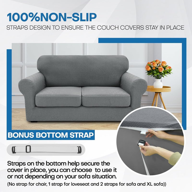 XINEAGE 2025 4-Piece Stretch Sofa Cover for 3 Cushion Couch - Light Gray - Image 5