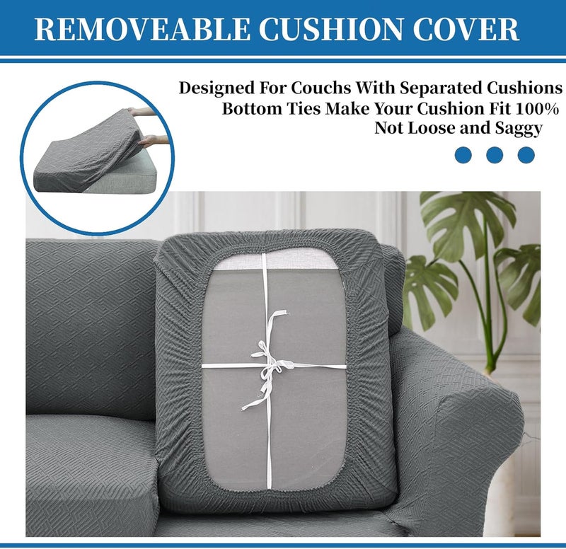 XINEAGE 2025 4-Piece Stretch Sofa Cover for 3 Cushion Couch - Light Gray - Image 4