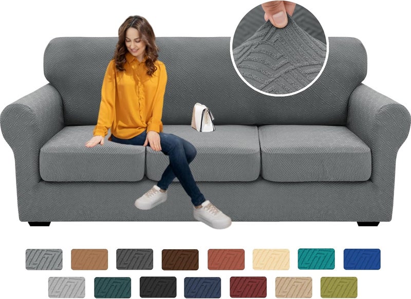 XINEAGE 2025 4-Piece Stretch Sofa Cover for 3 Cushion Couch - Light Gray - Image 1