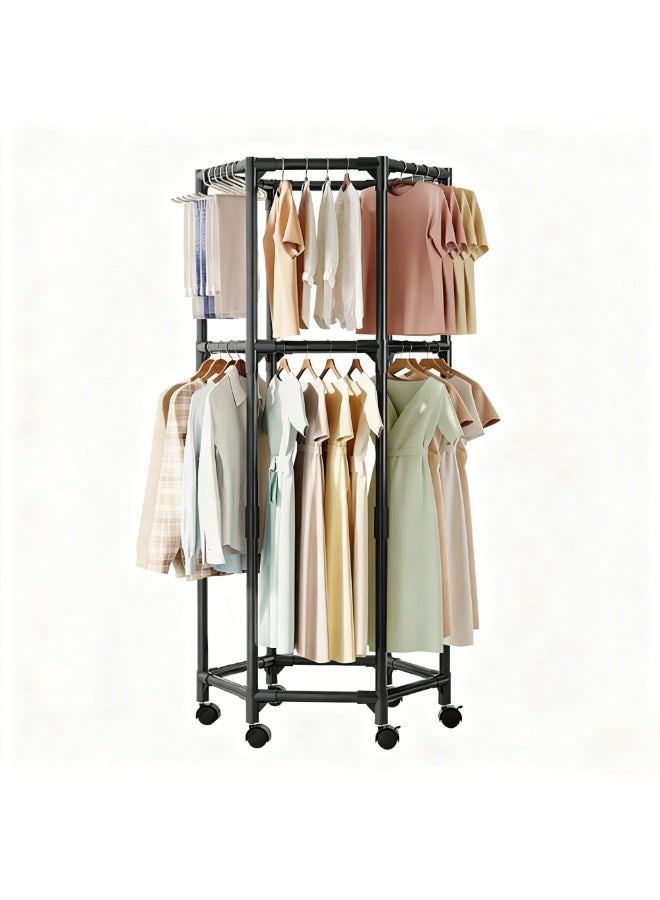 Sisily 360° Hexagonal Rotating Freestanding Garment Rack - Portable Indoor Clothes Drying Rack, Multifunctional Clothing Organizer - Image 1