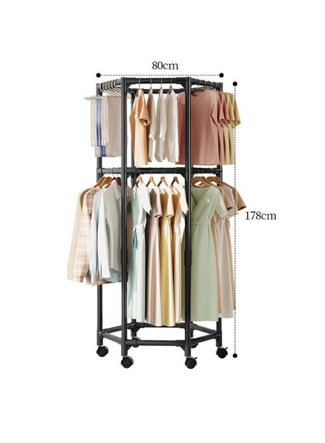 Sisily 360° Hexagonal Rotating Freestanding Garment Rack - Portable Indoor Clothes Drying Rack, Multifunctional Clothing Organizer - Image 3