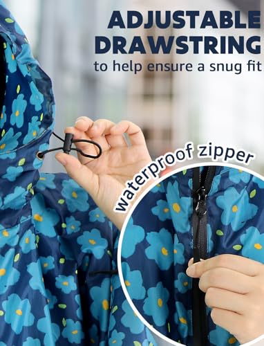 ANYOO Waterproof Rain Poncho Lightweight Reusable Hiking Hooded Coat Jacket for Outdoor Activities(Blue Flower) One Size - Image 5