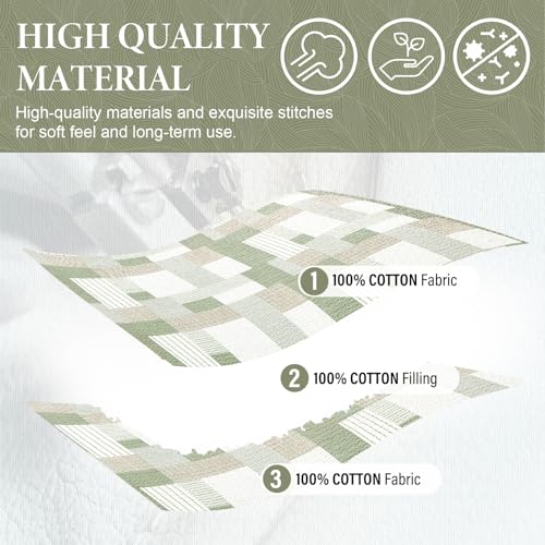 SahSahCasa Quilt King Size, King Quilt Set, 100% Cotton King Quilt Bedding Set Bedspreads, Farmhouse Patchwork Quilt, Plaid Reversible Lightweight Rustic Bedspread, Green/Brown, 3Pcs - Image 4
