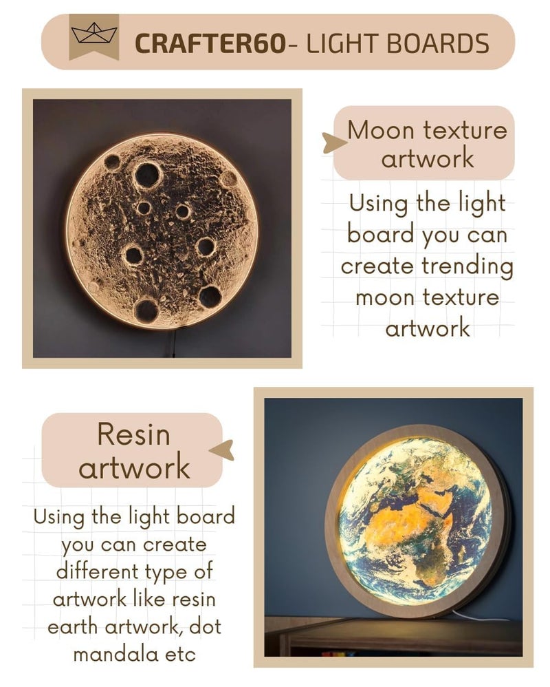 Eoast Wooden Light Board for DIY Moon Texture Artwork Dot Mandala Creative Art Projects Available in 8 12 16 and 18 Sizes Gift for Artists Kids and Hobbyists Ideal for Painting Crafting and Gifting - Image 5