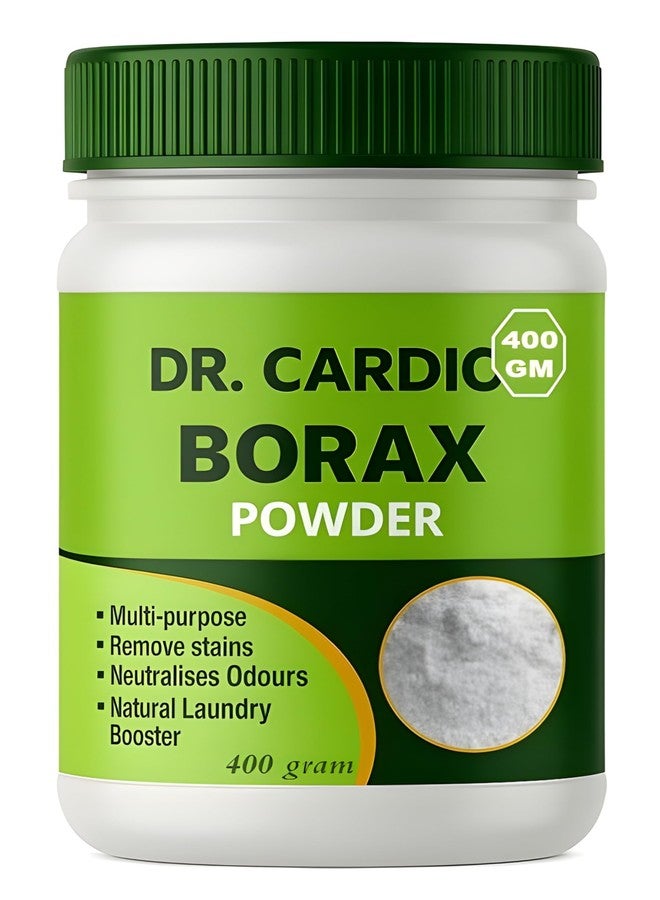 Dr Cardio مسحوق البوراكس الطبيعي متعدد الأغراض من دكتور كارديو، 400 جم، علبة بلاستيكية، للتنظيف، الغسيل، مكافحة الآفات، والحلول المنزلية التي يمكنك صنعها بنفسك (400 جم) - Image 1