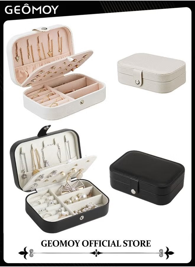 Geomoy 2PCS Fashion Simple Jewelry Case Portable Leather Earrings Plate Jewelry Box Multi-function Travel Jewelry Storage Box  - Image 1
