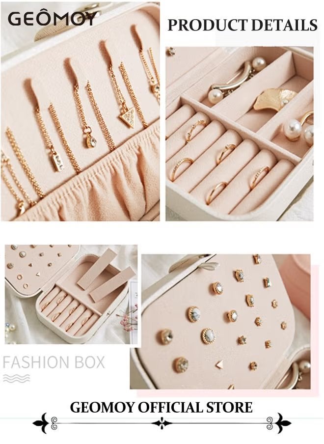 Geomoy 2PCS Fashion Simple Jewelry Case Portable Leather Earrings Plate Jewelry Box Multi-function Travel Jewelry Storage Box  - Image 5