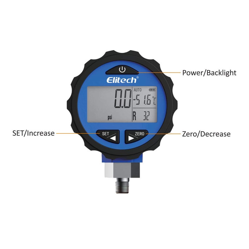 Elitech SMG-1L Single Manifold Gauge Pressure Gauge for 87+ Refrigerants -14.5-500 PSI - Image 2