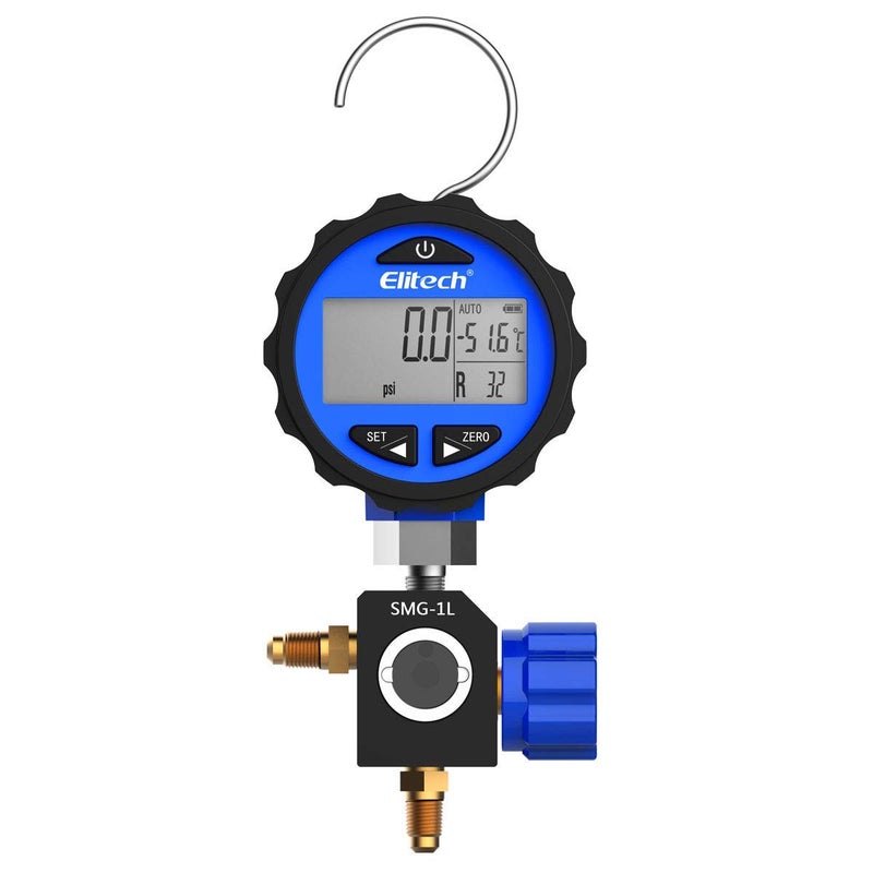 Elitech SMG-1L Single Manifold Gauge Pressure Gauge for 87+ Refrigerants -14.5-500 PSI - Image 1