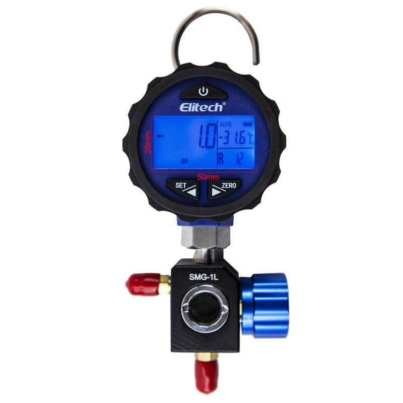 Elitech SMG-1L Single Manifold Gauge Pressure Gauge for 87+ Refrigerants -14.5-500 PSI - Image 3