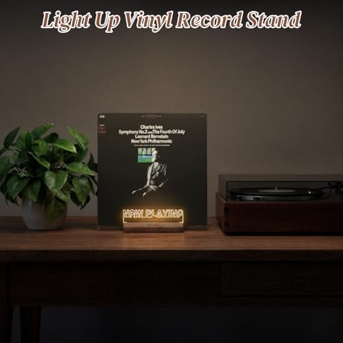 Onmiwod Light Up Now Playing Vinyl Record Stand Vinyl Record Holder with Adjustable Warm White Lights Wooden Acrylic Holder for Record Album Display and Storage Accessories Gifts for Record Lovers - Image 3