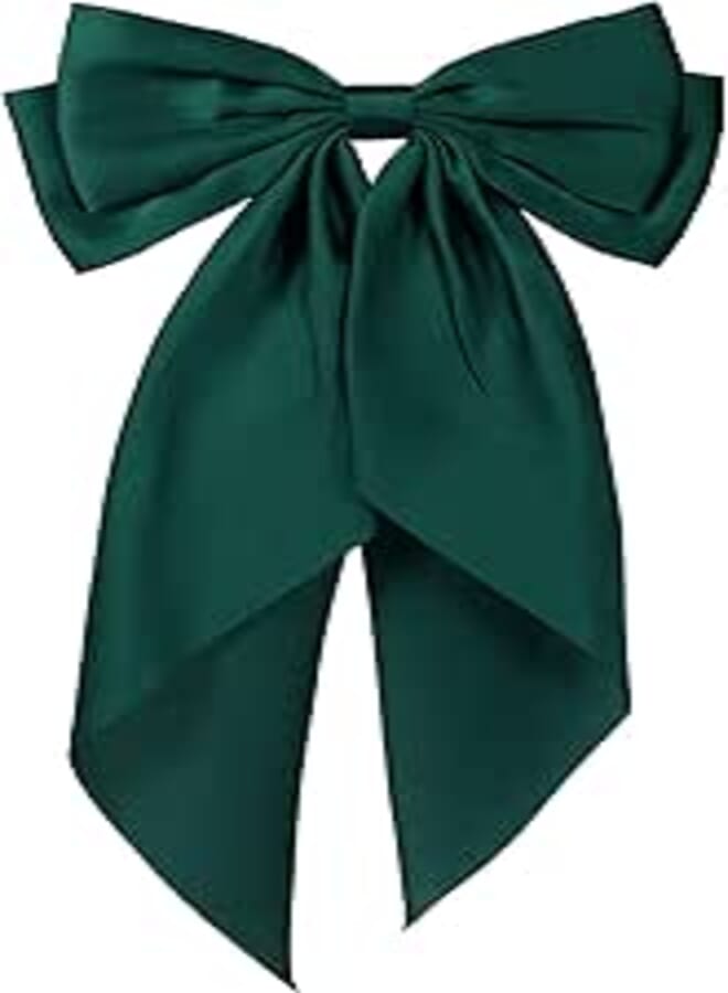 Large Hair Bow, Silky Satin Bowknot Hair Clip, Oversized Long Tail Hair Ribbon Barrette for Women Girls Ponytail Hair Accessories, Green