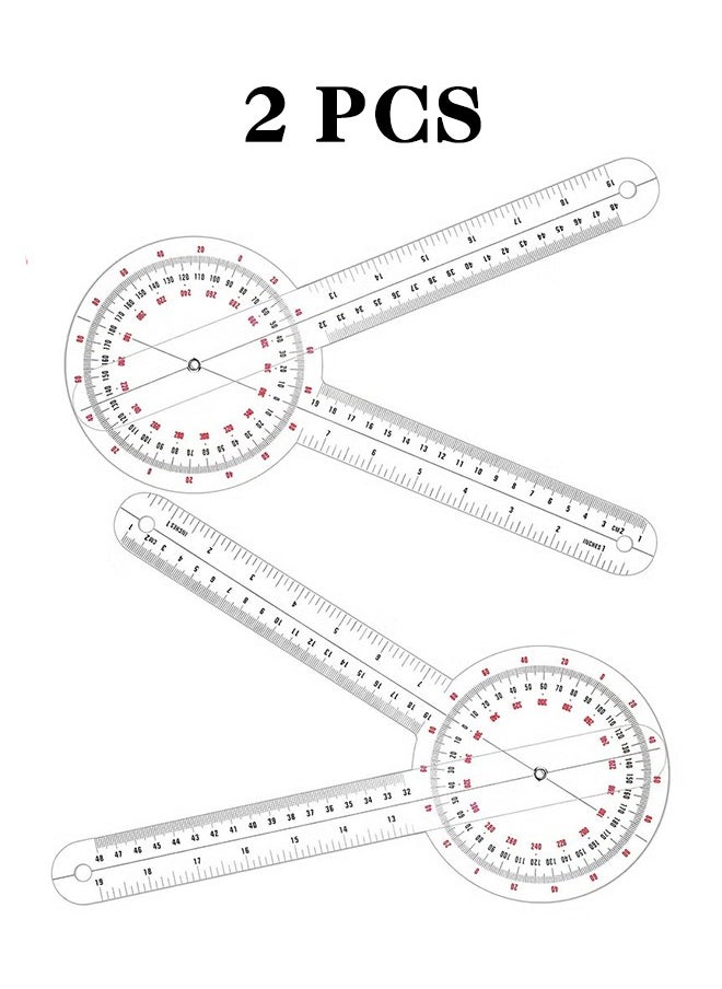 Realfrog - 12 Inch Goniometer Transparent Orthopedic Angle Ruler Plastic Goniometer 360 Degree for Body Measuring Tape Goniometer Protractor Ruler (2 pcs) - Image 1
