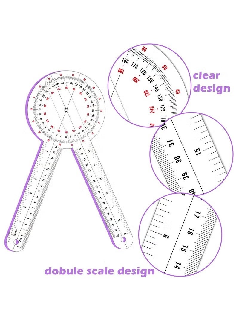 Realfrog - 12 Inch Goniometer Transparent Orthopedic Angle Ruler Plastic Goniometer 360 Degree for Body Measuring Tape Goniometer Protractor Ruler (2 pcs) - Image 1