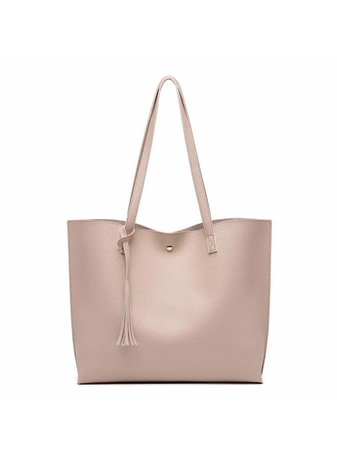Dreubea Women's Soft Faux Leather Tote Shoulder Bag from, Big Capacity Tassel Handbag, Apricot Pink, One size - Image 1