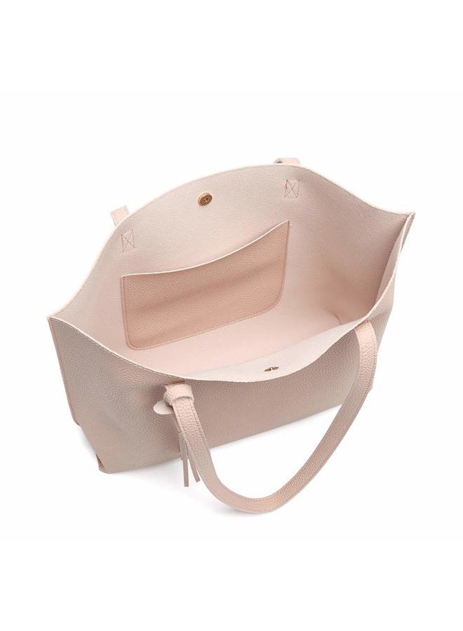 Dreubea Women's Soft Faux Leather Tote Shoulder Bag from, Big Capacity Tassel Handbag, Apricot Pink, One size - Image 4