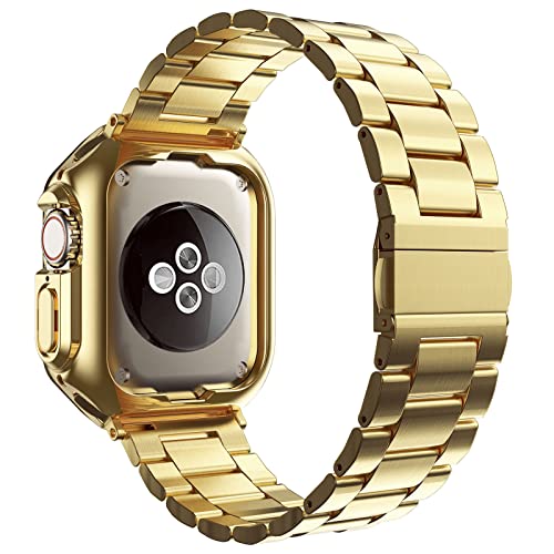 MRYUESG Compatible with Apple Watch Ultra 3/2/1 Band and Case, Stainless Steel Metal Chain with TPU Cover, Smart-Watch Link Bracelet Strap for men, Wrist-Band for i-Watch Ultra, 49mm, Gold - Image 2