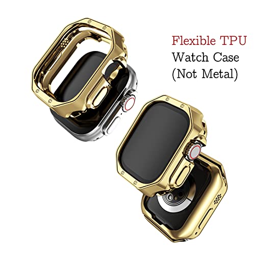 MRYUESG Compatible with Apple Watch Ultra 3/2/1 Band and Case, Stainless Steel Metal Chain with TPU Cover, Smart-Watch Link Bracelet Strap for men, Wrist-Band for i-Watch Ultra, 49mm, Gold - Image 5