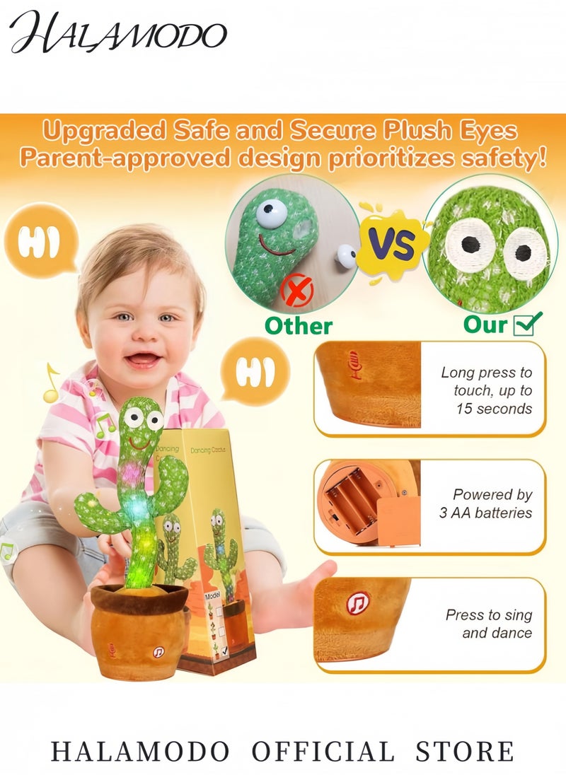 HALAMODO Dancing Talking Cactus Toy with Music Mimicking Cactus Toy for Babies and Toddlers Singing ＆ Dancing ＆ Recording Toys LED Light-Up Musical Toy with 120 Songs  - Image 3