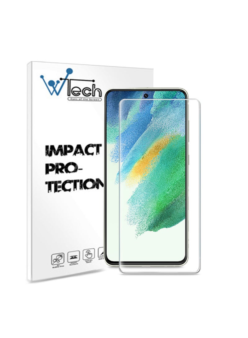 دبليو تيك جراب حواف منحنية فائق الدقة 9H صديق للبيئة ، واقي شاشة من الزجاج المقوى بالغراء الكامل لهاتف Samsung Galaxy S21 FE 5G شفاف - Image 1