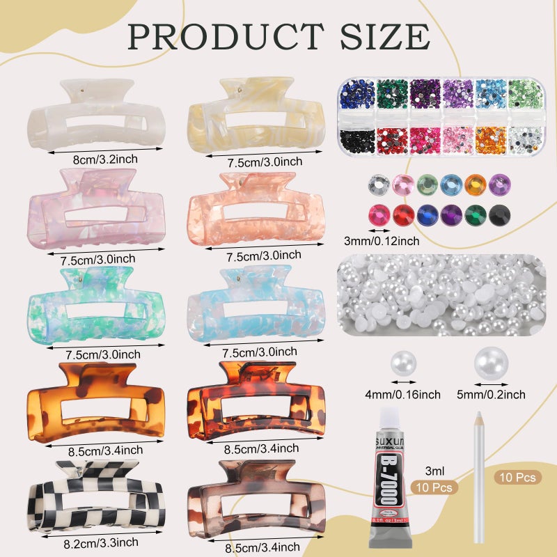 Yuxung 10 Sets DIY Hair Claw Clips Kit Acrylic Claw Clip with Resin Rhinestones Pearls Little Jewelry Decor for Girl's Night Sleepovers Party Supplies Aesthetic Hairpin for Women Adult Craft DIY - Image 4