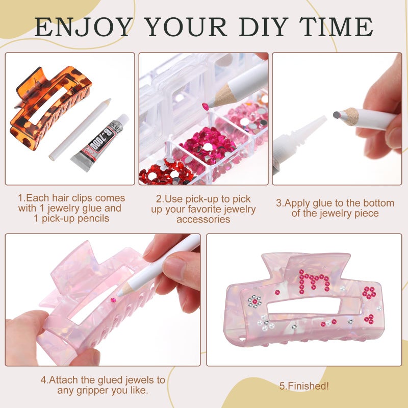 Yuxung 10 Sets DIY Hair Claw Clips Kit Acrylic Claw Clip with Resin Rhinestones Pearls Little Jewelry Decor for Girl's Night Sleepovers Party Supplies Aesthetic Hairpin for Women Adult Craft DIY - Image 3