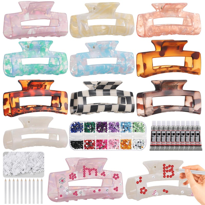 Yuxung 10 Sets DIY Hair Claw Clips Kit Acrylic Claw Clip with Resin Rhinestones Pearls Little Jewelry Decor for Girl's Night Sleepovers Party Supplies Aesthetic Hairpin for Women Adult Craft DIY - Image 2