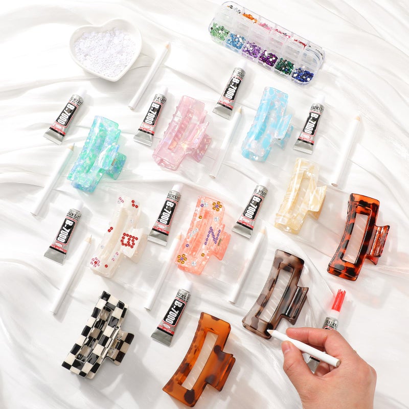 Yuxung 10 Sets DIY Hair Claw Clips Kit Acrylic Claw Clip with Resin Rhinestones Pearls Little Jewelry Decor for Girl's Night Sleepovers Party Supplies Aesthetic Hairpin for Women Adult Craft DIY - Image 1