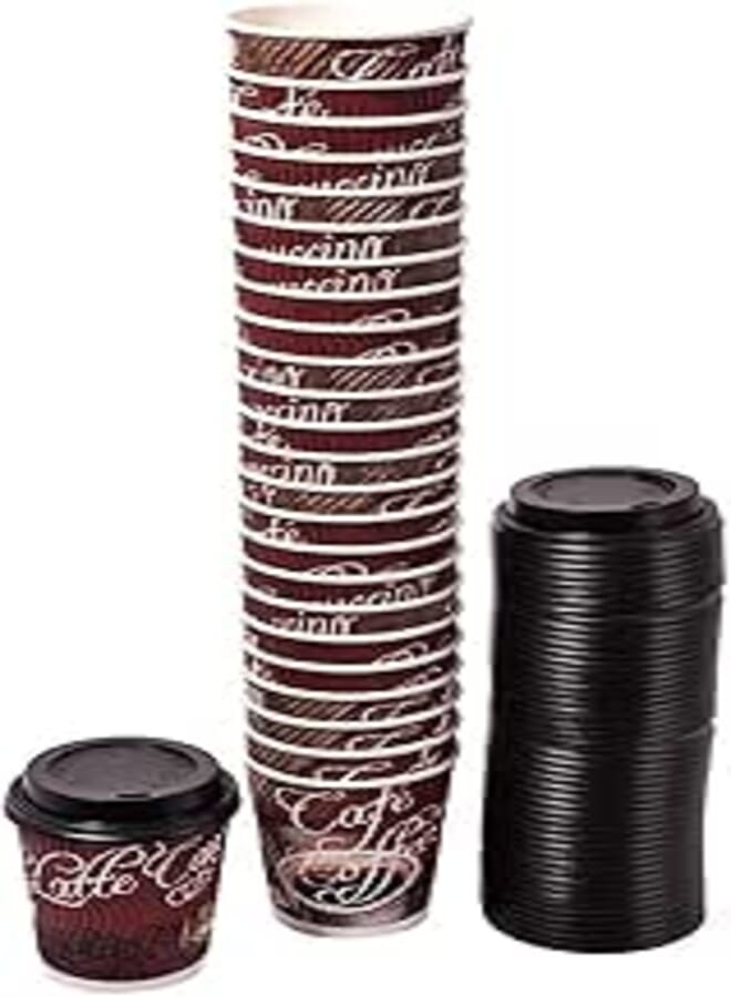 JAWAD PAPER CAPUCCINO & COFFEE CUPS W/COVER 8OZ 25P
