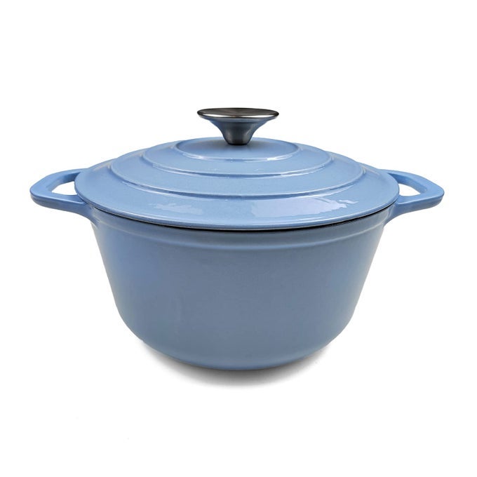 ENAMELED CAST IRON DUTCH OVEN WITH LID 5 QUART DEEP ROUND DUTCH OVEN WITH DUAL HANDLES BLUE