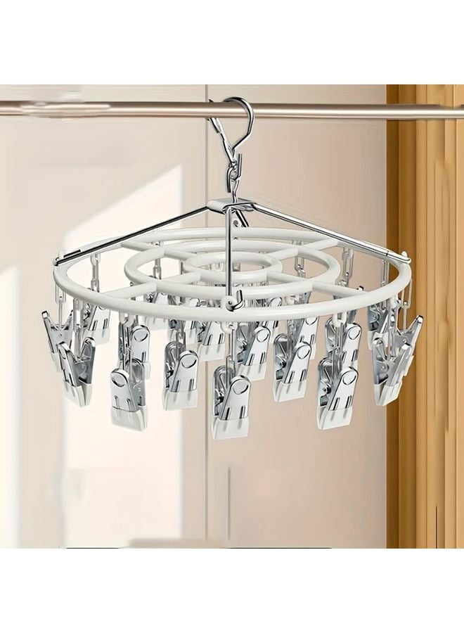 Gray Stainless Steel Sock Drying Rack 24 Windproof Clips Space Saving For Socks Underwear Towels - Image 5
