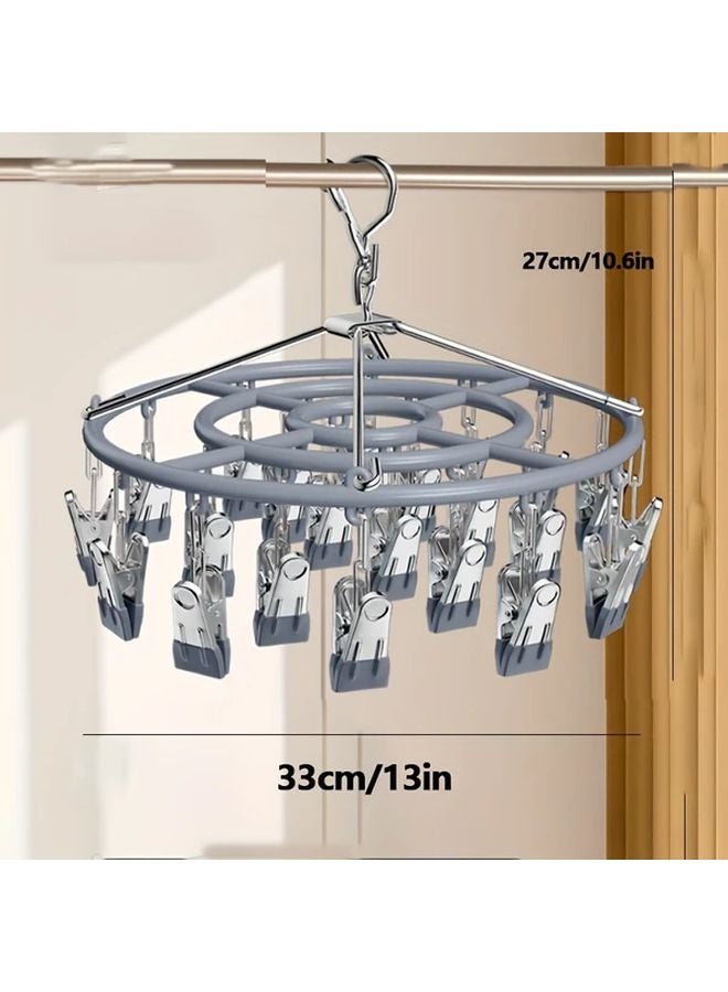 Gray Stainless Steel Sock Drying Rack 24 Windproof Clips Space Saving For Socks Underwear Towels - Image 4