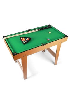 Fitness World Portable wooden billiard table for kids and adults, suitable for indoor and outdoor play. Comes with a complete set of balls, a ball triangle, and two cues. 121*62*68 cm.  - Image 1