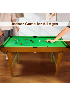 Fitness World Portable wooden billiard table for kids and adults, suitable for indoor and outdoor play. Comes with a complete set of balls, a ball triangle, and two cues. 121*62*68 cm.  - Image 5
