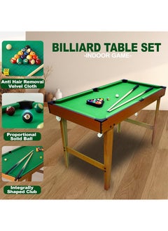 Fitness World Portable wooden billiard table for kids and adults, suitable for indoor and outdoor play. Comes with a complete set of balls, a ball triangle, and two cues. 121*62*68 cm.  - Image 3