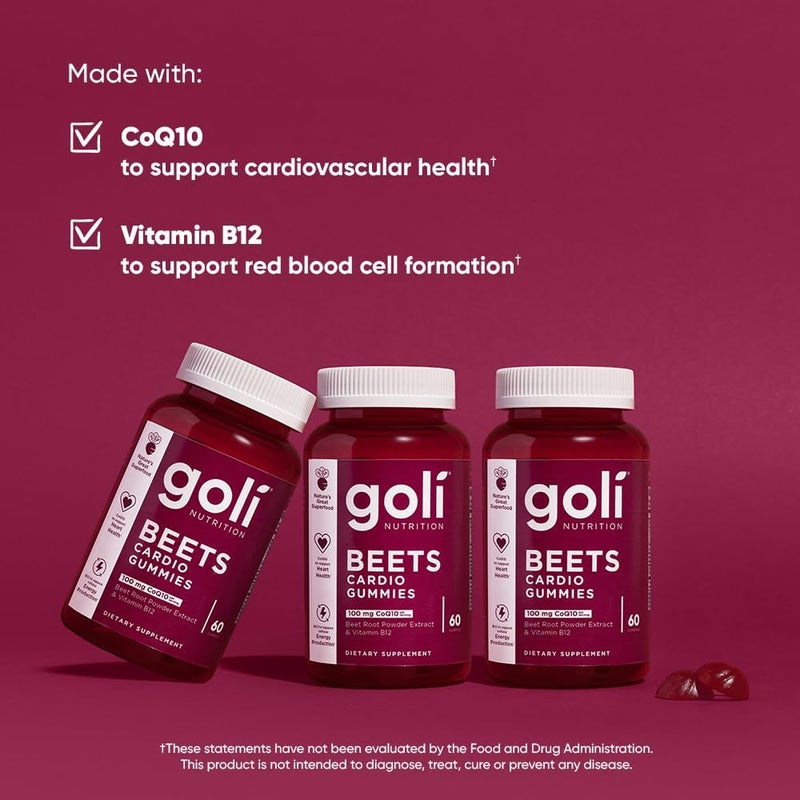 Goli مكمل غذائي جولي من الشمندر - حلوى قلبية 60 حبة 100 ملغ CoQ10 مستخلص جذر الشمندر خالي من الجلوتين نباتي غير معدل وراثيًا وخالي من الجيلاتين غذاء خارق من الطبيعة - Image 5