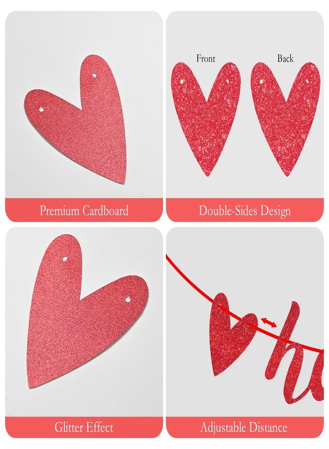 Litmitfu Glitter Happy Valentines Day Banner, Pre-Assemble Valentines Day Banners, Red Valentine's Day Sign with Heart for Valentine Home, Office, Fireplace, Wall and Party Decorations - Image 4