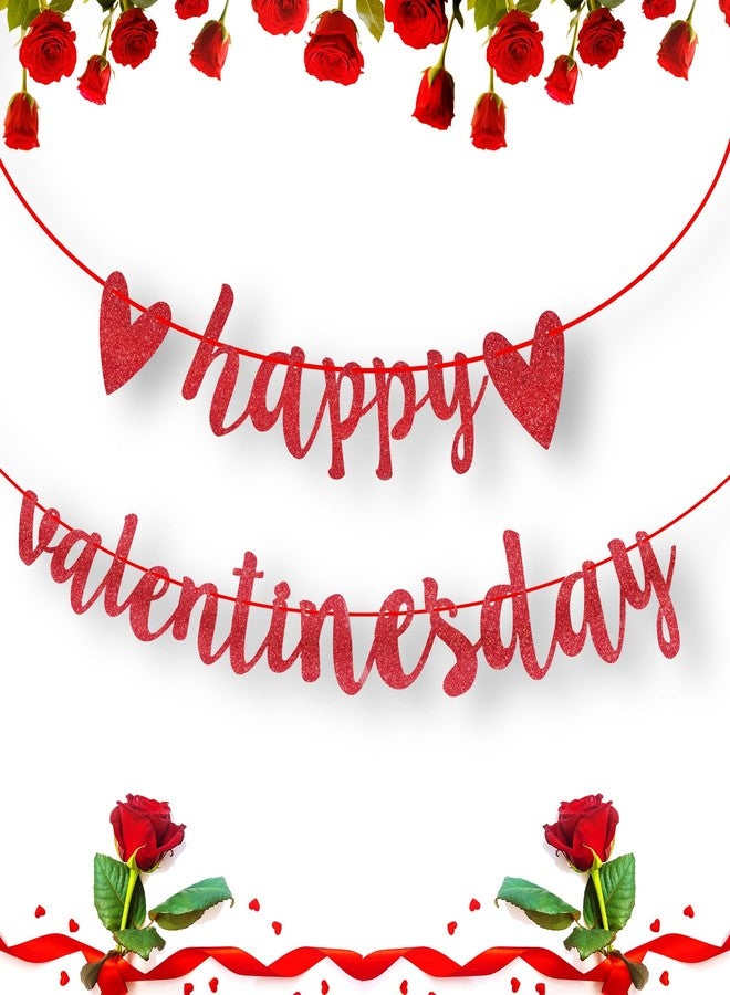 Litmitfu Glitter Happy Valentines Day Banner, Pre-Assemble Valentines Day Banners, Red Valentine's Day Sign with Heart for Valentine Home, Office, Fireplace, Wall and Party Decorations - Image 1