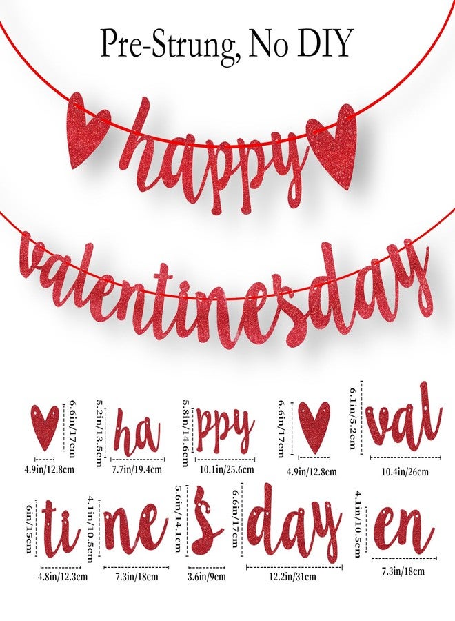 Litmitfu Glitter Happy Valentines Day Banner, Pre-Assemble Valentines Day Banners, Red Valentine's Day Sign with Heart for Valentine Home, Office, Fireplace, Wall and Party Decorations - Image 3