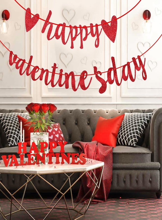 Litmitfu Glitter Happy Valentines Day Banner, Pre-Assemble Valentines Day Banners, Red Valentine's Day Sign with Heart for Valentine Home, Office, Fireplace, Wall and Party Decorations - Image 5