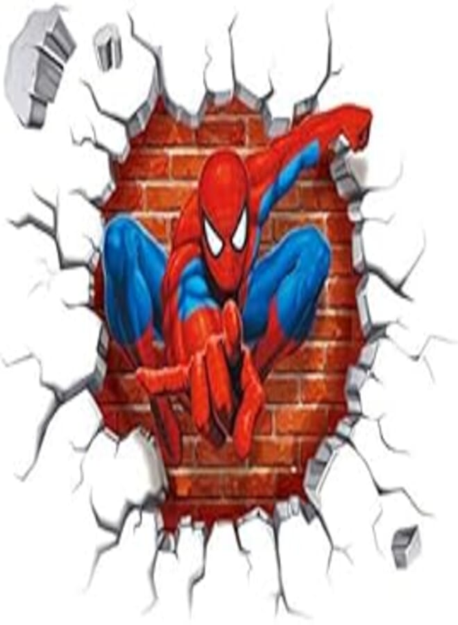 OR DIY Removable Spiderman 3D Cracked Children Themed Art Boy Room Wall Sticker Home Decal (45X50CM)