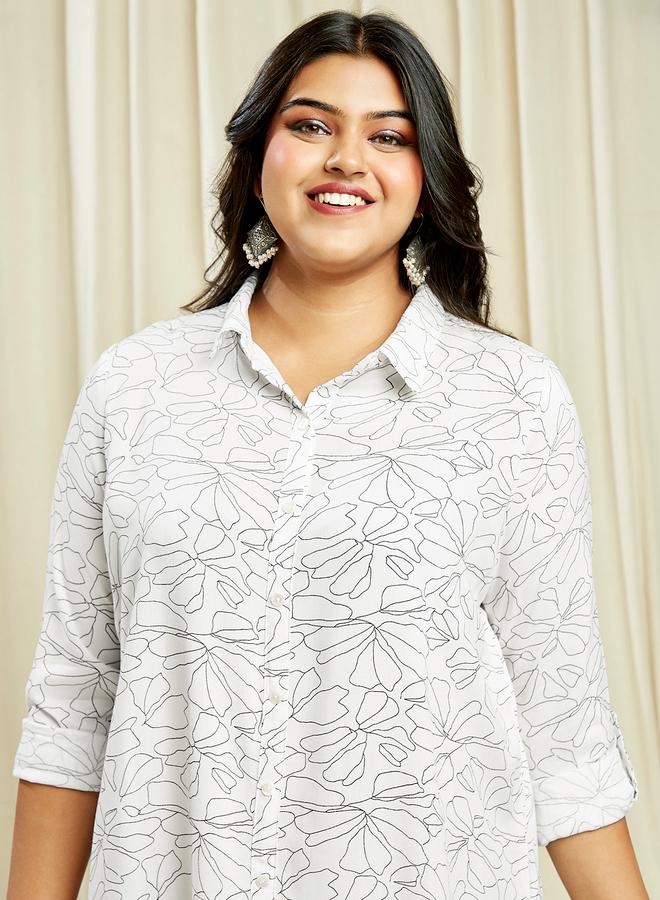 جلو باص فستان ميدي بمقاس كبير مطبع بالكامل - Image 5