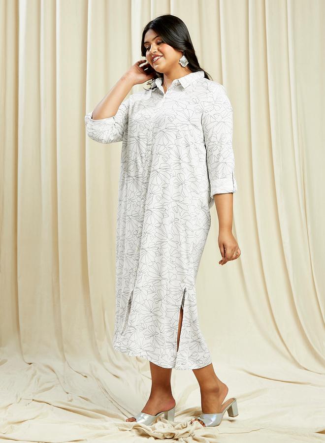 جلو باص فستان ميدي بمقاس كبير مطبع بالكامل - Image 2