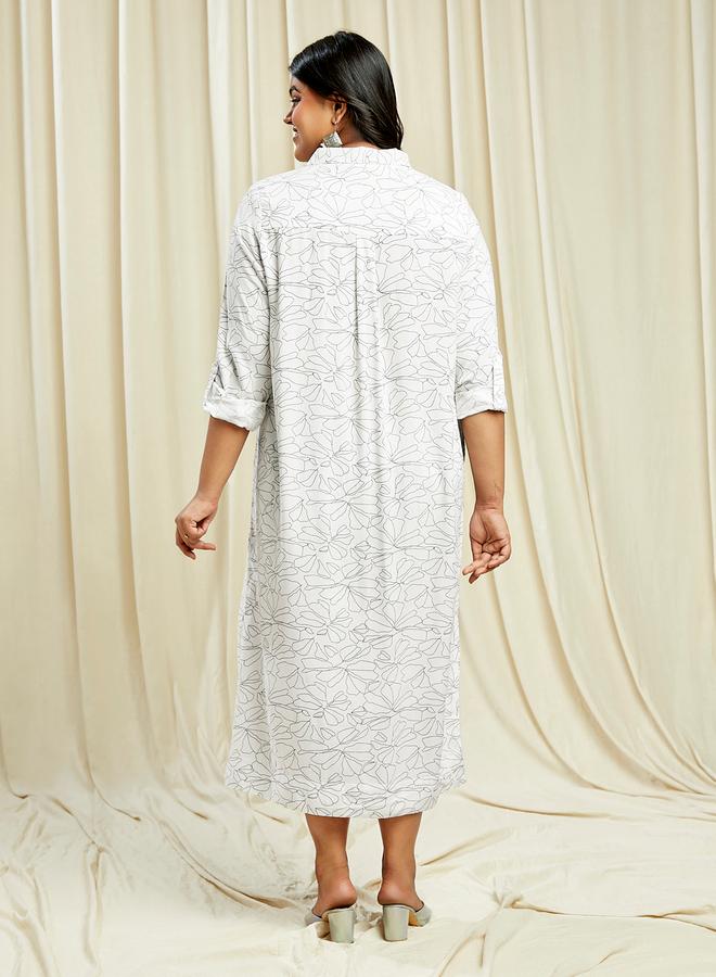 جلو باص فستان ميدي بمقاس كبير مطبع بالكامل - Image 3