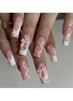 JOSQUEWNN Press On Nail,Pink Cute Bow Tie Armor Pieces, 24pcs Of Ready-to-wear Press-on Nails ,Salon Like Press On Nails Short, No Fade Out,Fake Acrylic Nails With Glue Kit.  - Image 1