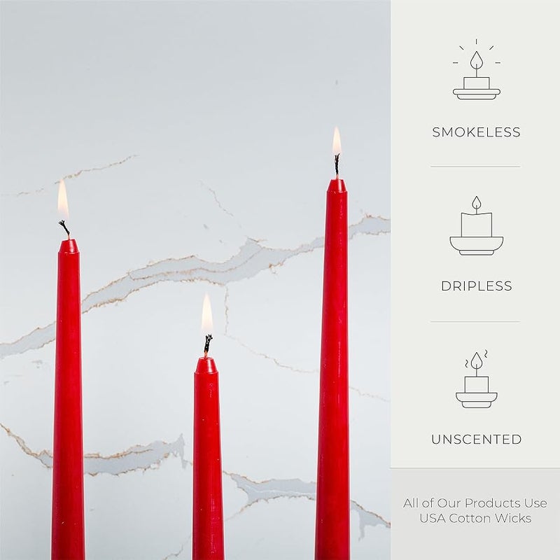 bask Red Taper Candles - Unscented Dripless Long Candles Bulk - Candle Sticks Long Burning 8 Hours - for Candlesticks, Dinner Table, Vigil, Advent, , Thanksgiving, Kwanzaa - 12 Pack,10 Inch Tall - Image 2